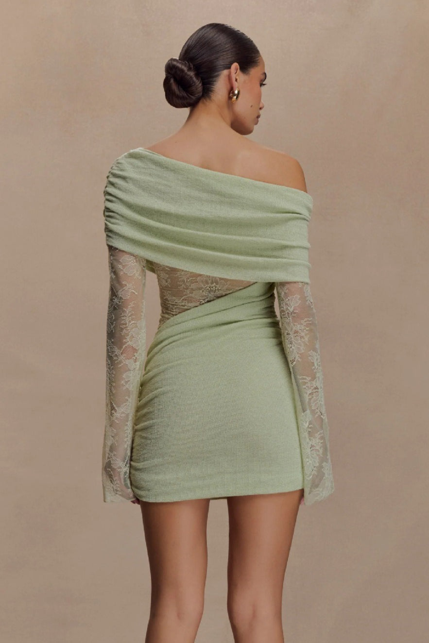 Lace Patchwork Off Shoulder Mini Dress - View 6