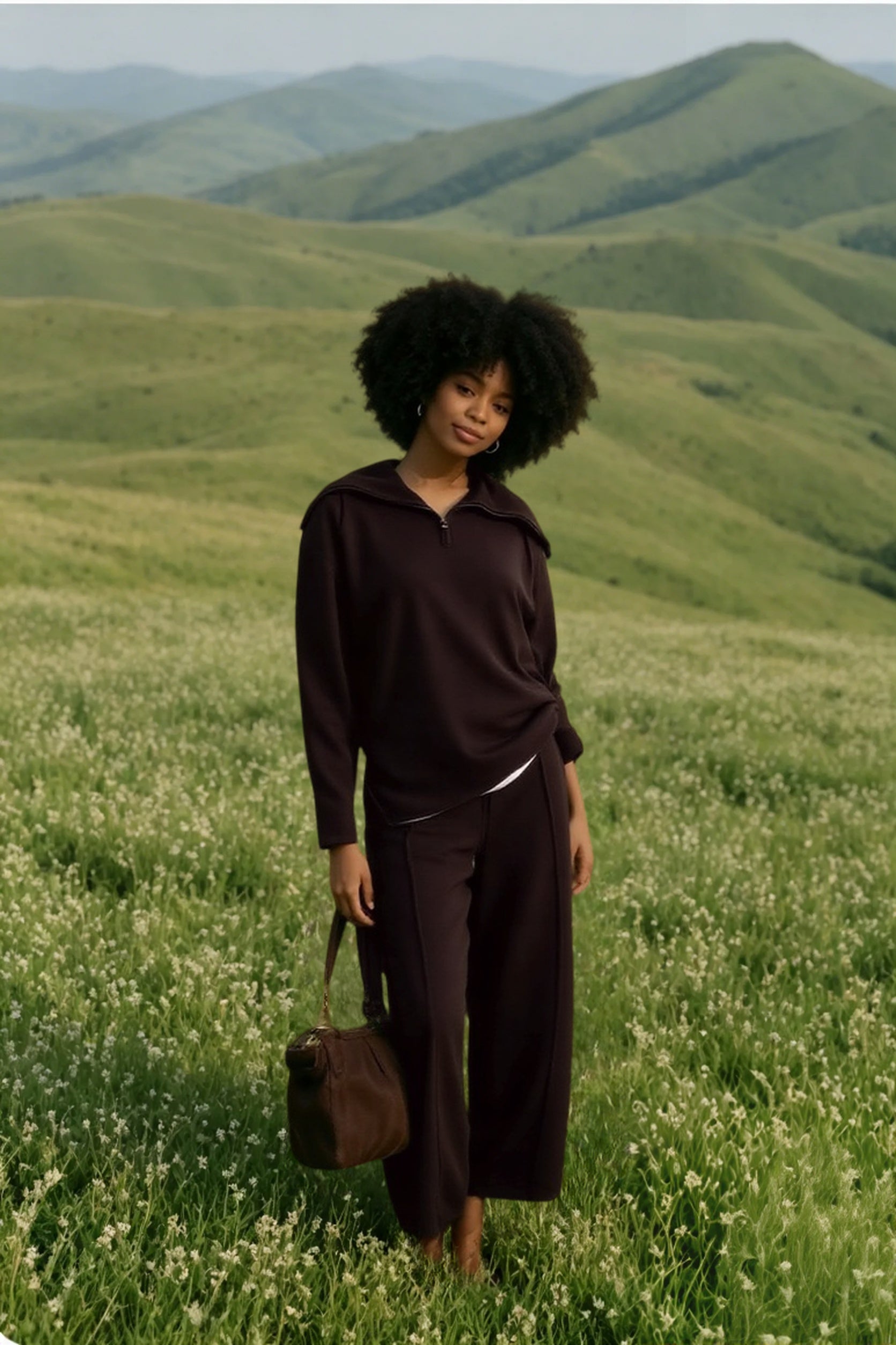 Turtleneck Half Zip Solid Pants Two Piece Set