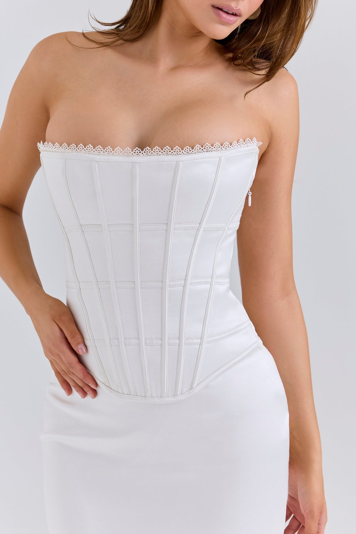 Satin Off Shoulder Corset Bodice Column Maxi Dress 8