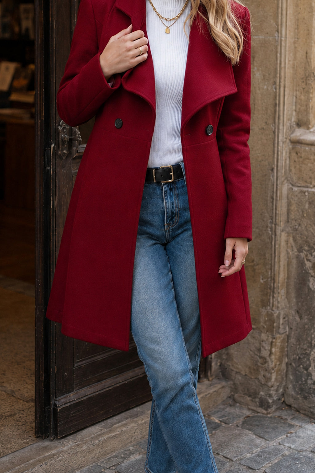 Wide Lapel Collar Fit and Flare Wool-Look Longline Coat 3