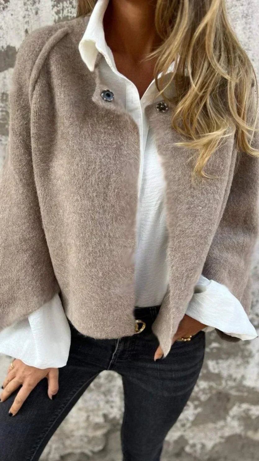 Textured Collared Button Front Cropped Jacket