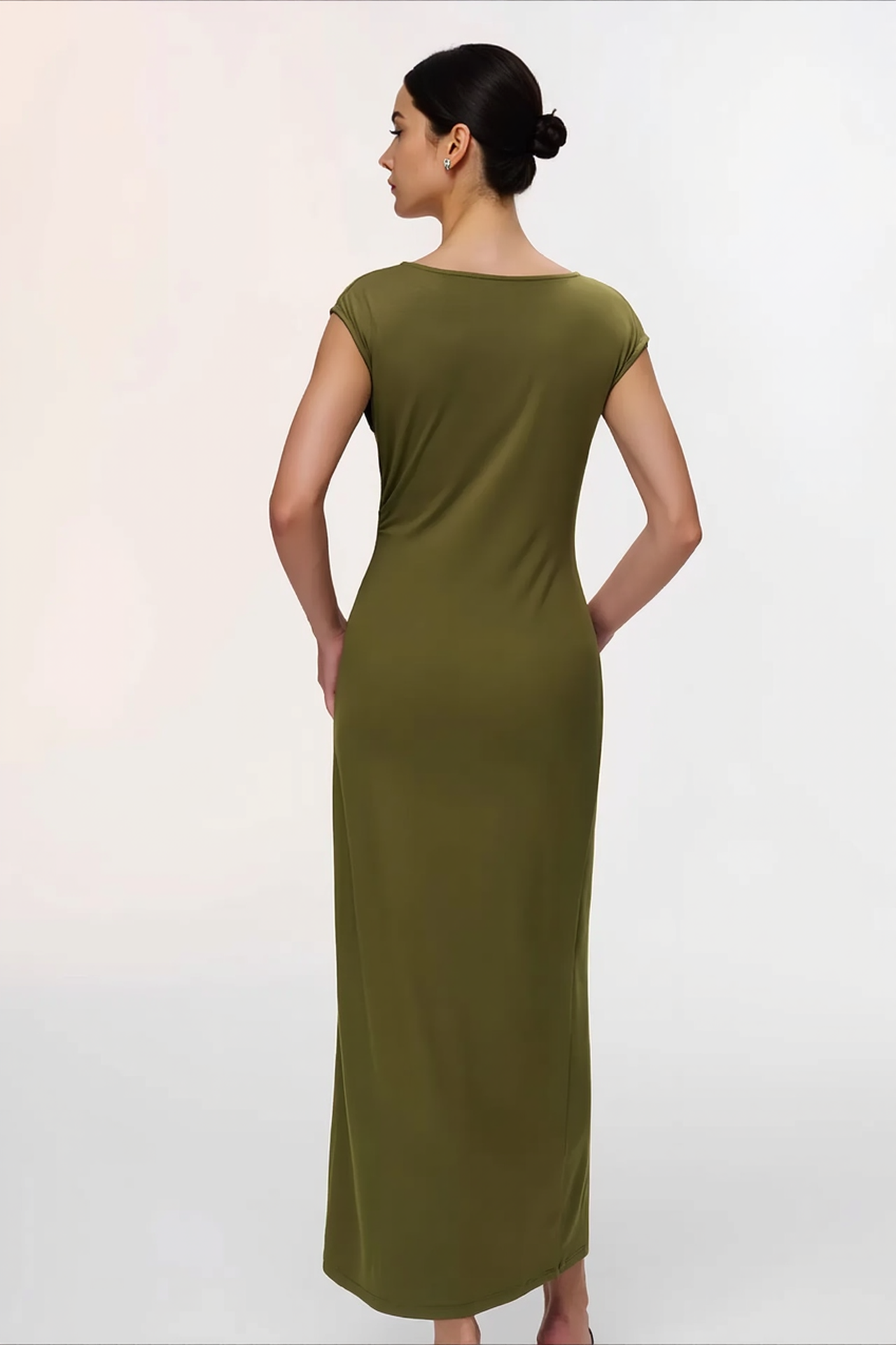 Slim Sleeveless Buckle High Slit Work Dress