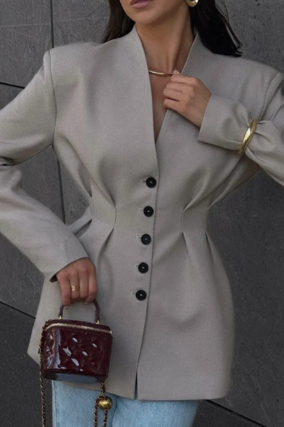Elegant Single-Button Draped Blazer