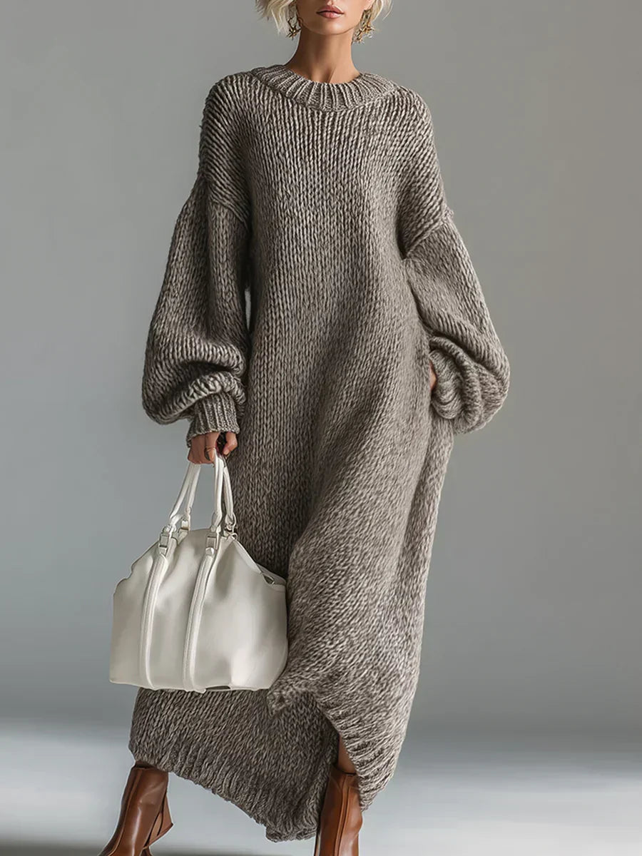 Chunky Knit Crew Neck Long Sleeve Maxi Dress 6