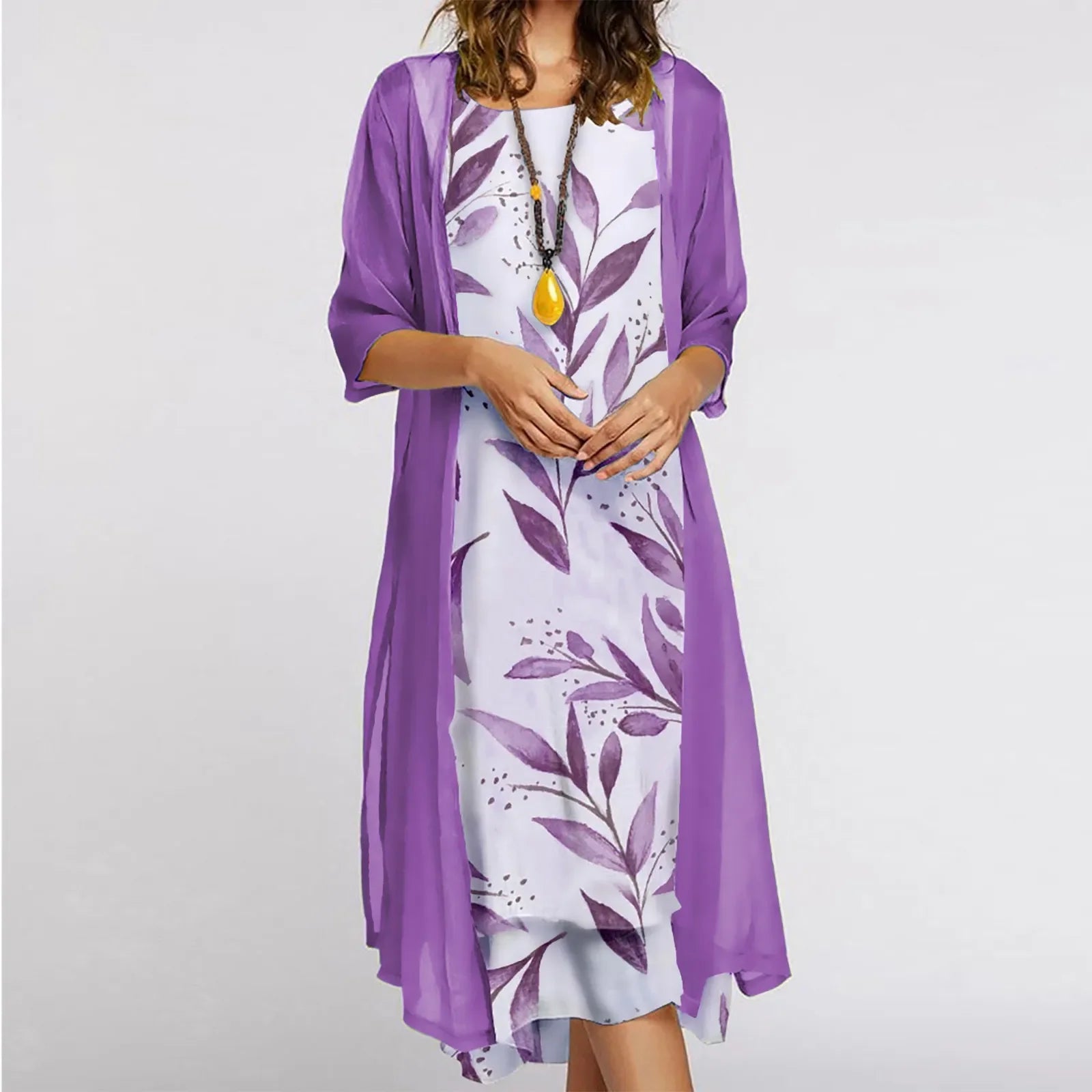 Vintage Kaftan Flower Ink Painting With Cardigan Shawl Sets Tunic Casual Women's Dress