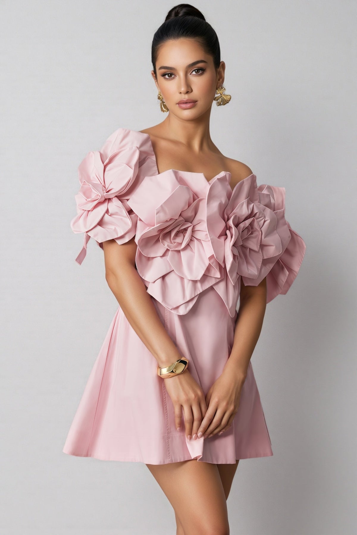 3D Floral Applique Mini Dress - View 3