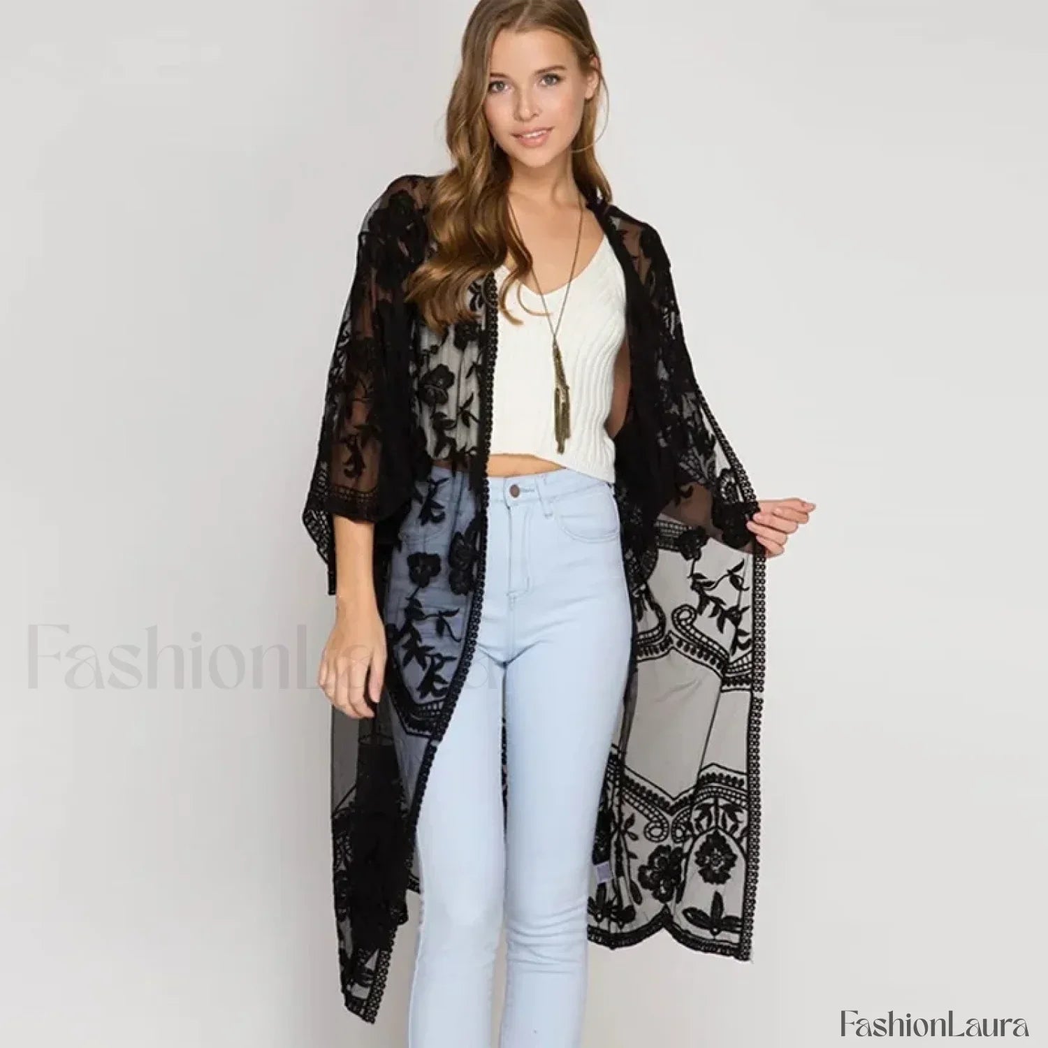 3/4 Sleeve Floral Bikini Cover Up