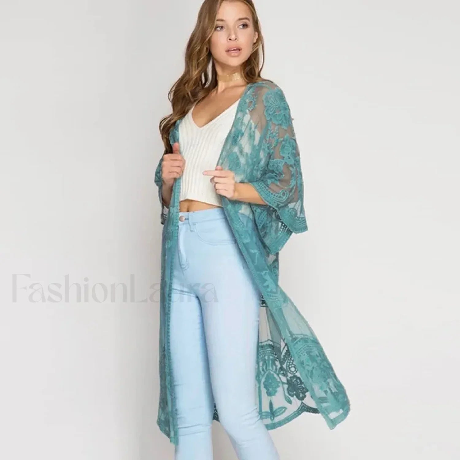 3/4 Sleeve Floral Bikini Cover Up