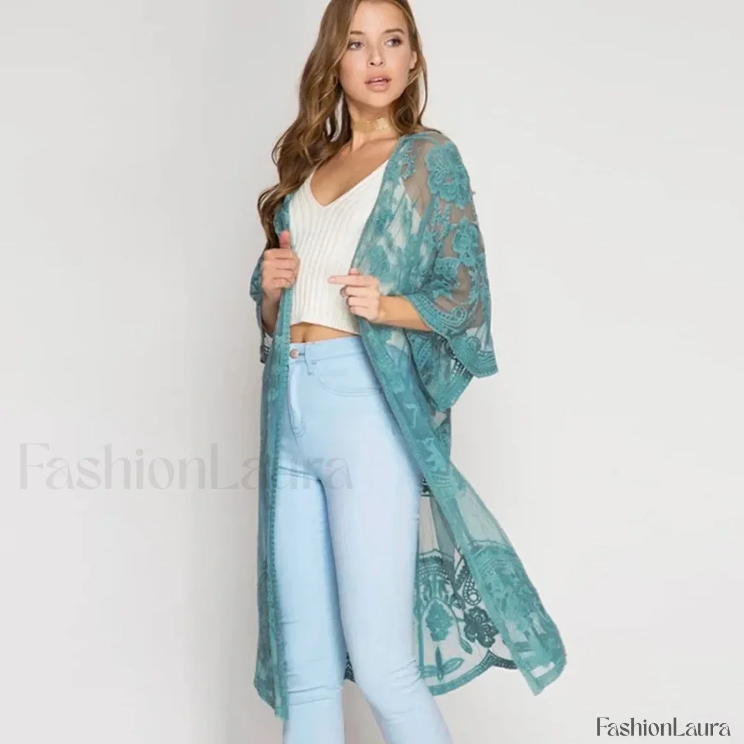 3/4 Sleeve Floral Bikini Cover Up