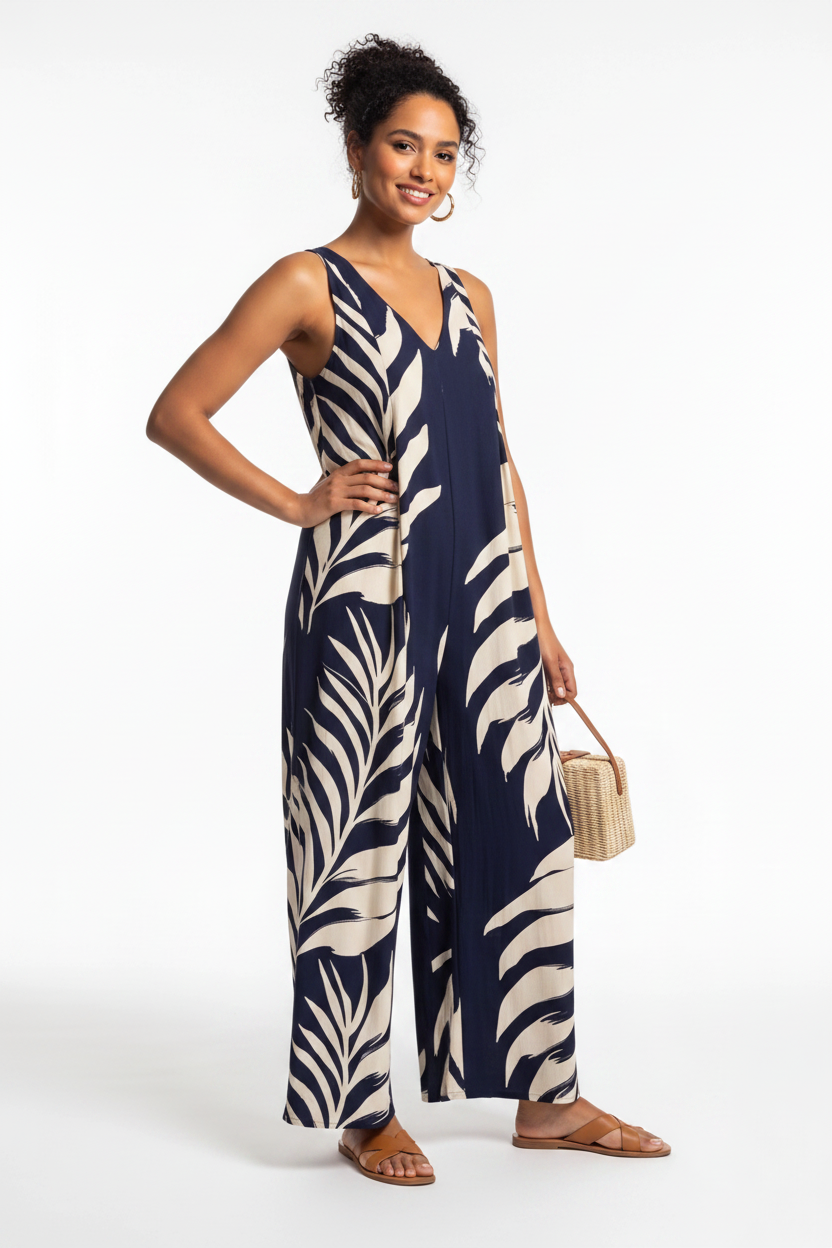 Stylish Tropical Print Jumpsuit for Women | Comfortable & Versatile