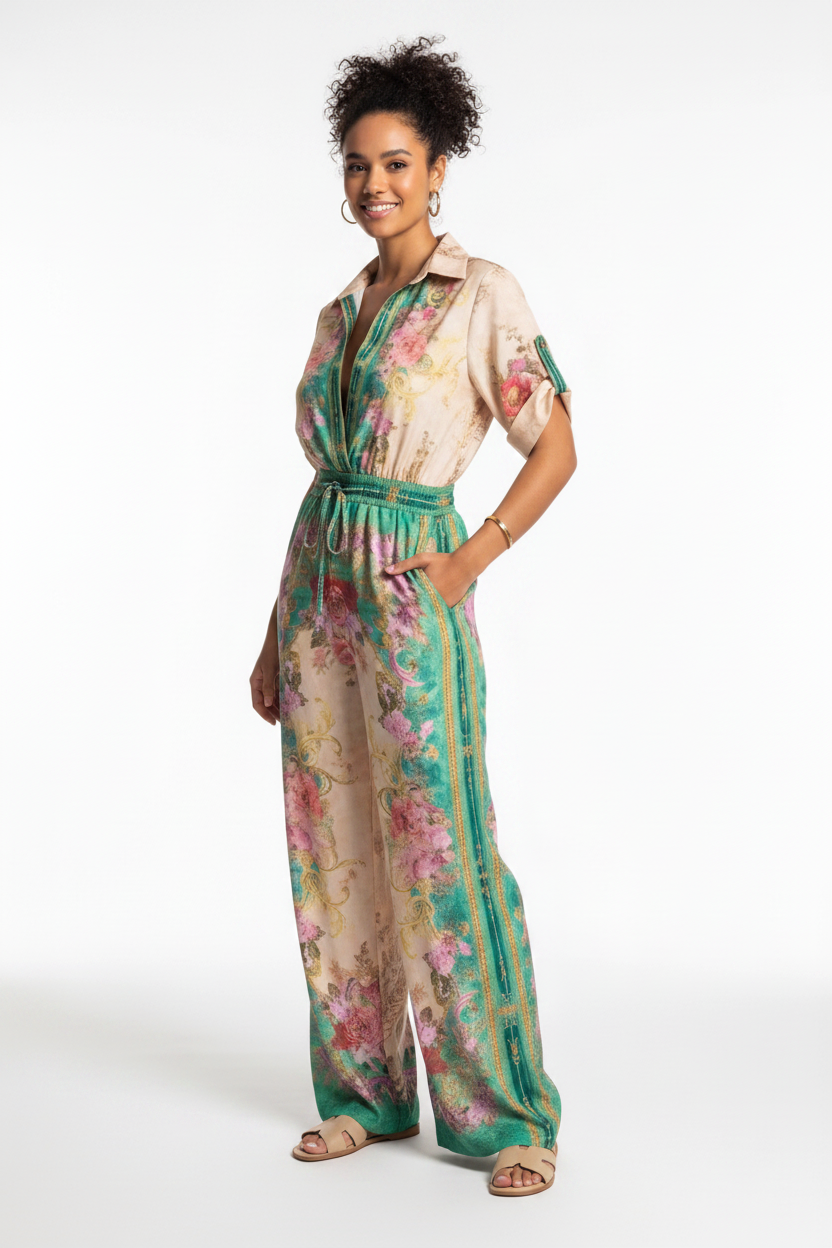 Vera Floral Wide-Leg Jumpsuit with Pockets