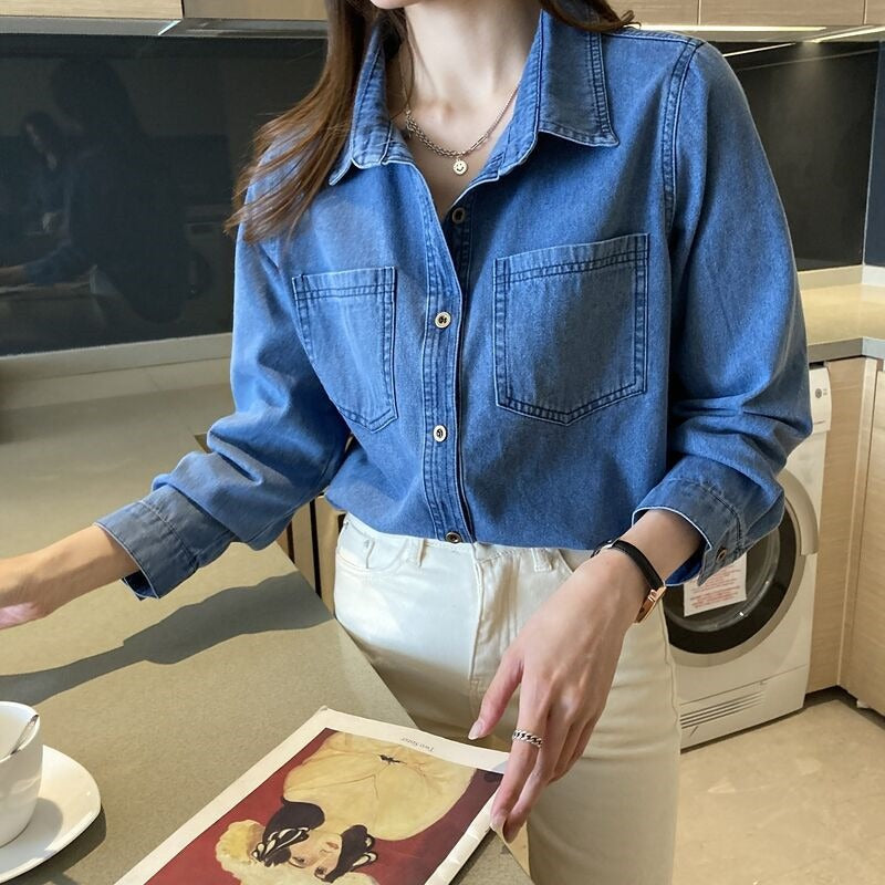 Literary Retro Denim Cardigan Shirt