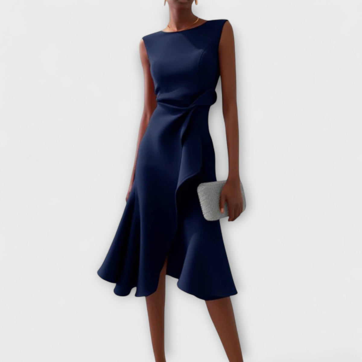 Boat Neck Sleeveless Ruffle A-Line Midi Dress