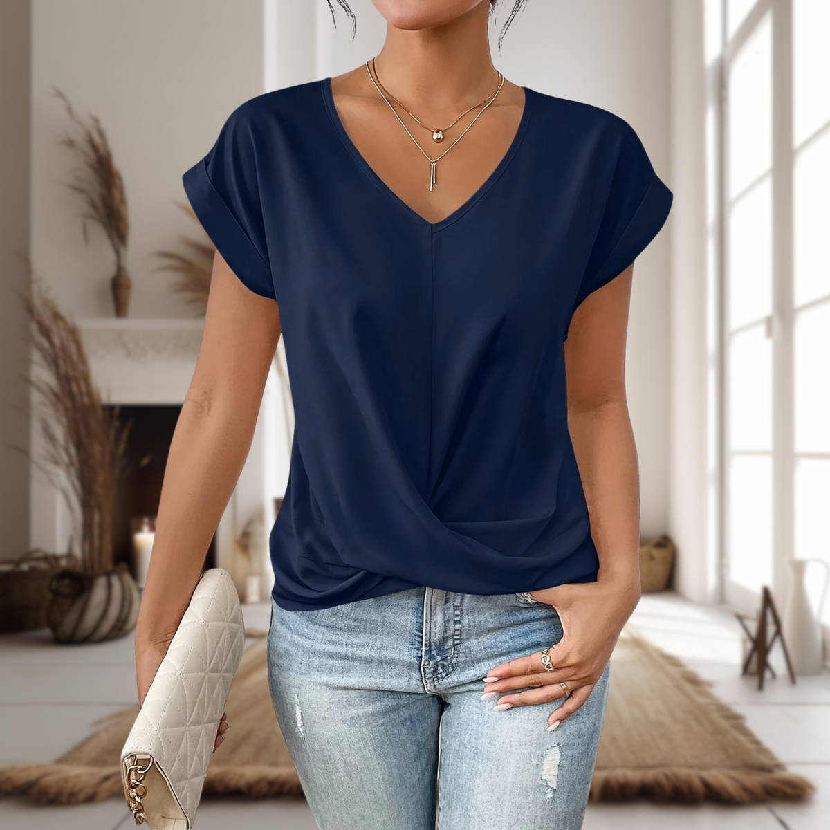 V-Neck Short Sleeve Twist Front Top 5