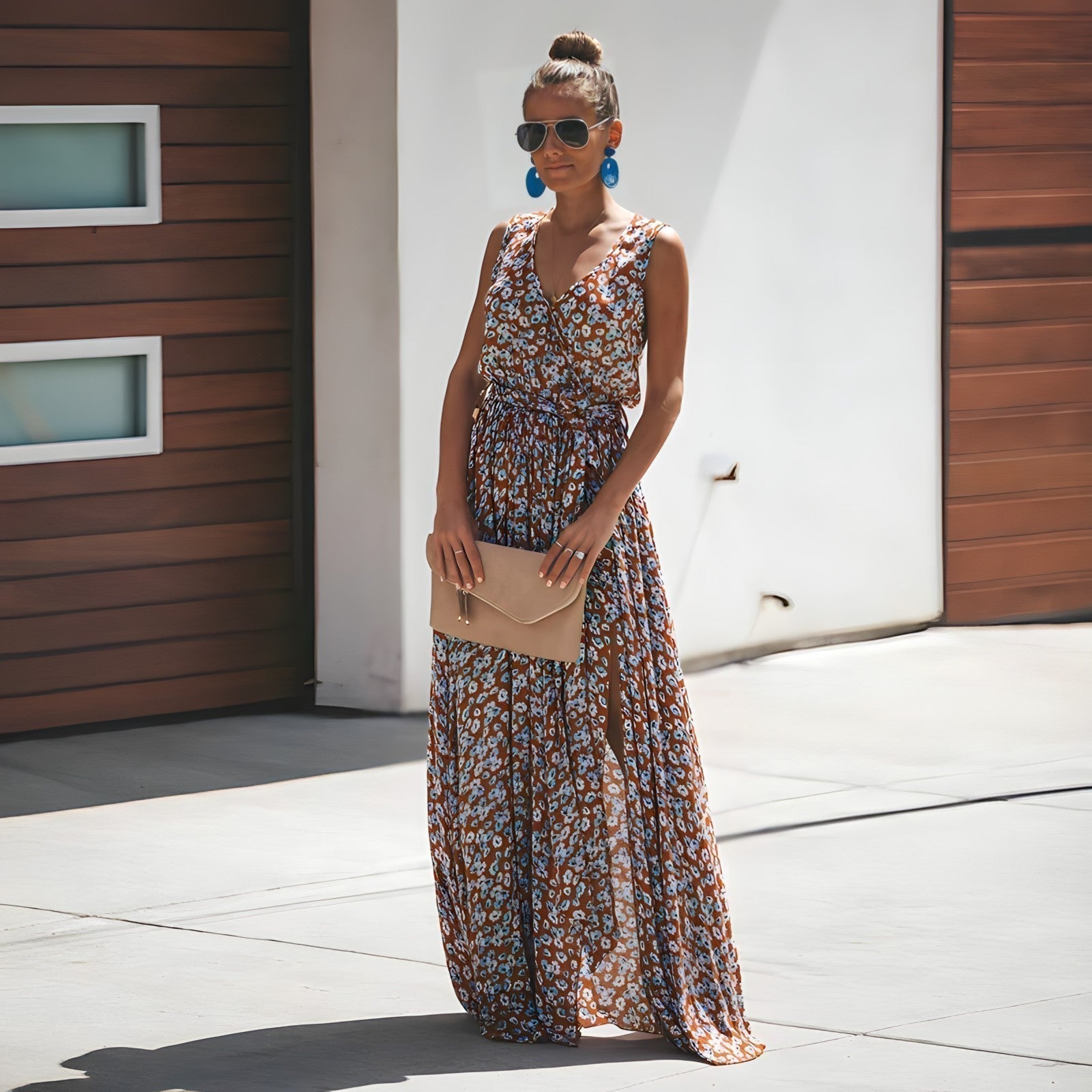 Floral Print V-Neck Wrap Sleeveless Belted Wide Leg Maxi Jumpsuit