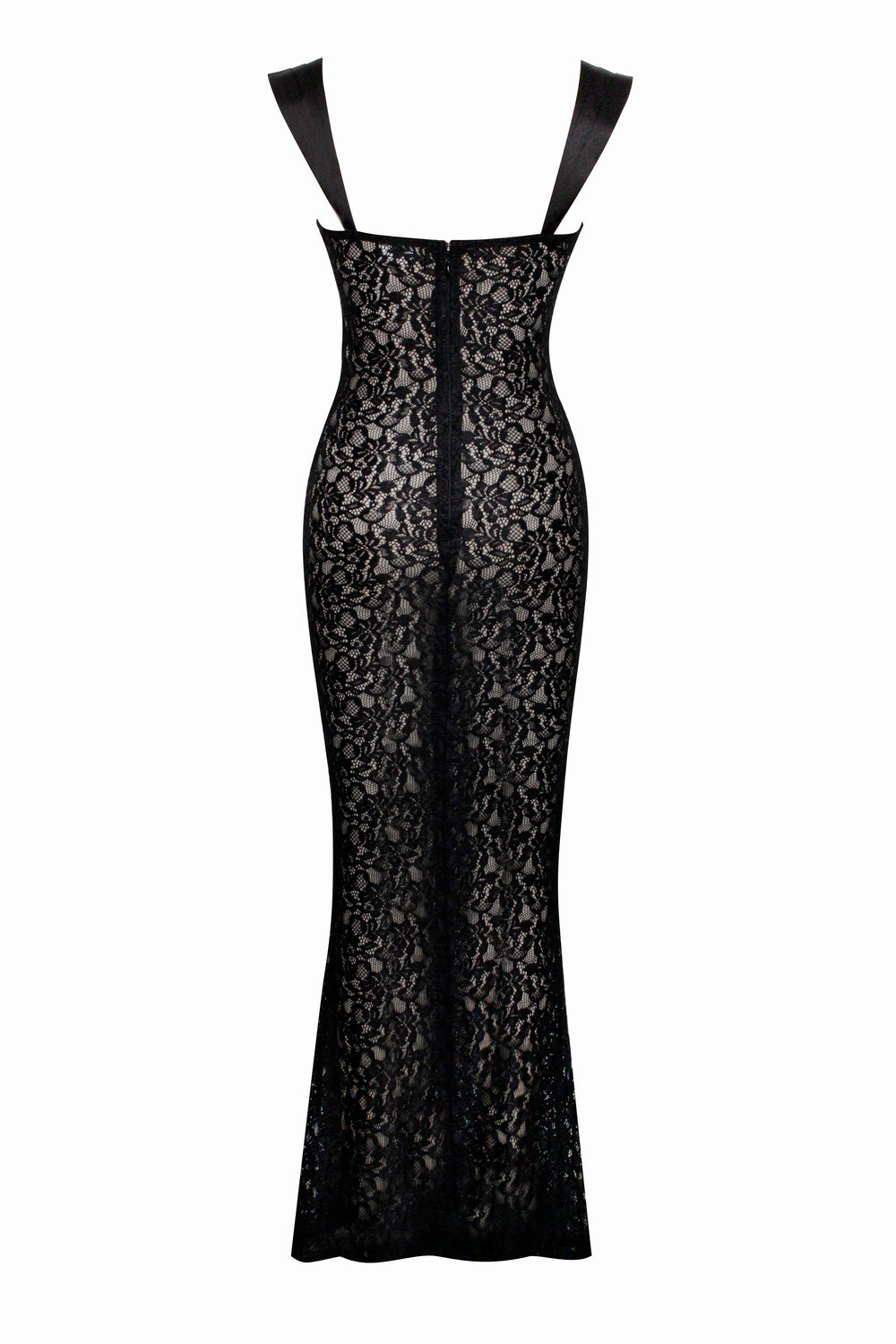 Sheer Lace Sweetheart Wide Strap Bodycon Maxi Dress 12