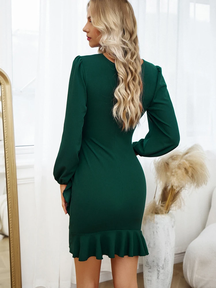 Nana Elegant Long Sleeve Puff Dress for Women Cocktail Hour Style