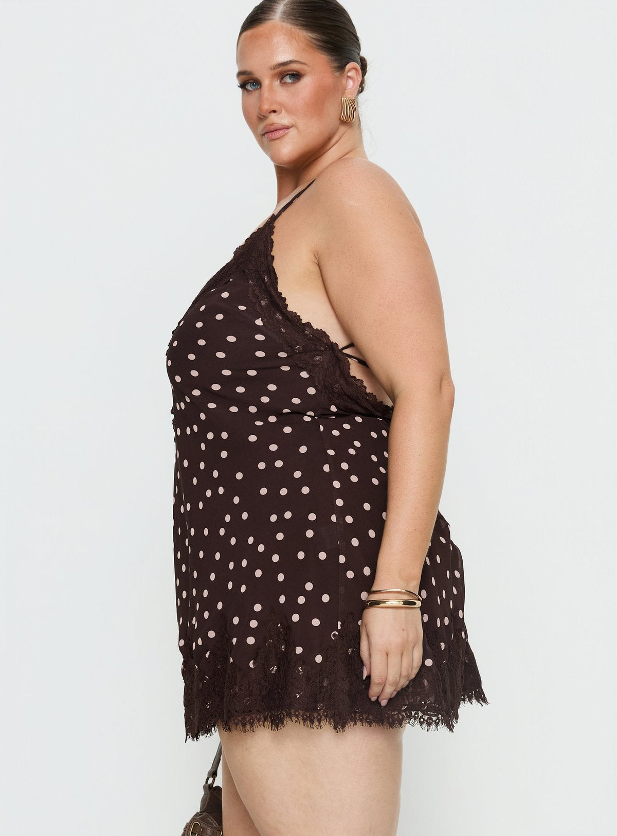 Polka Dot Lace Trim V-Neck Cami Slip Mini Dress 4