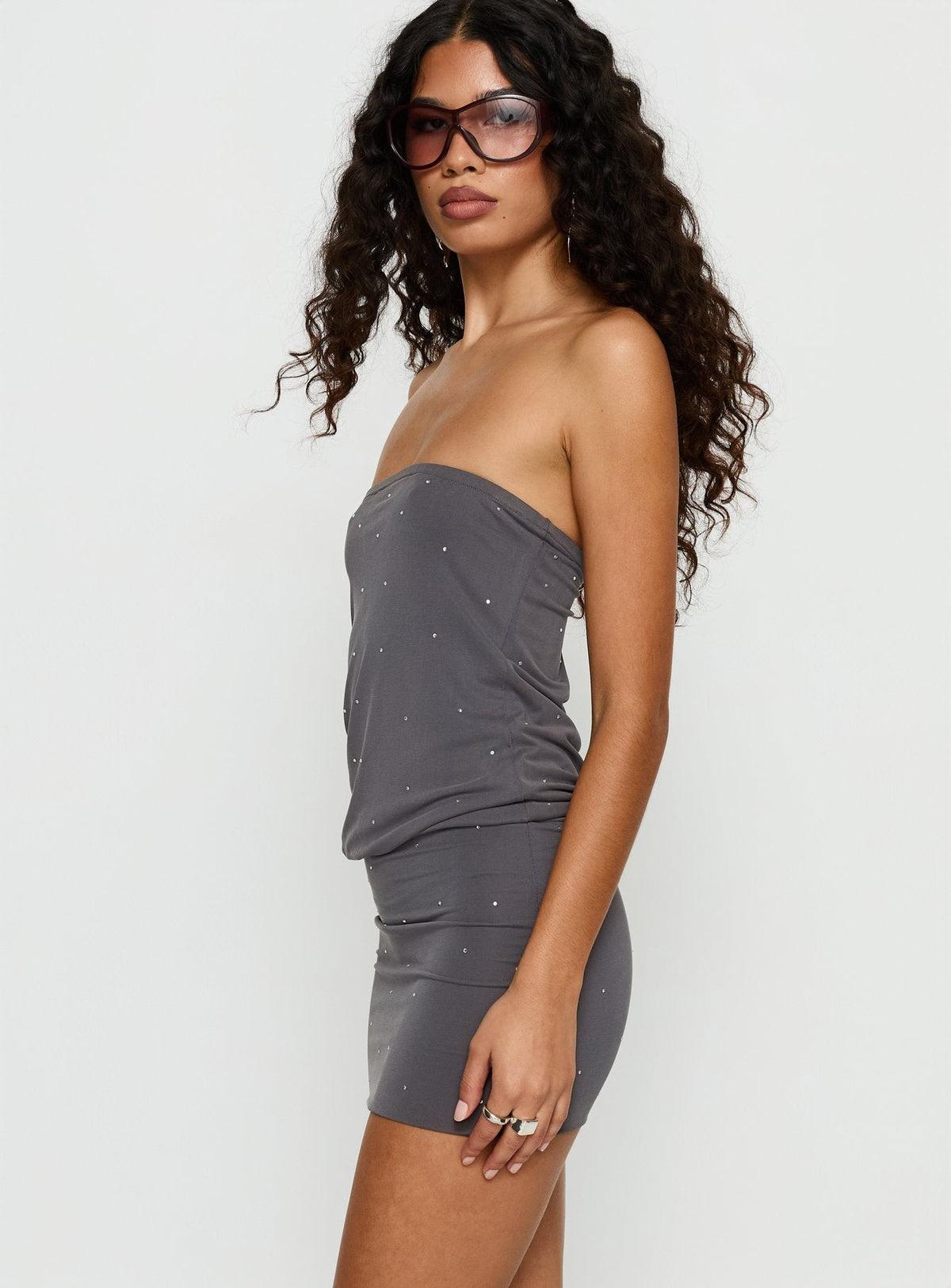 Strapless Rhinestone Embellished Blouson Mini Dress 3