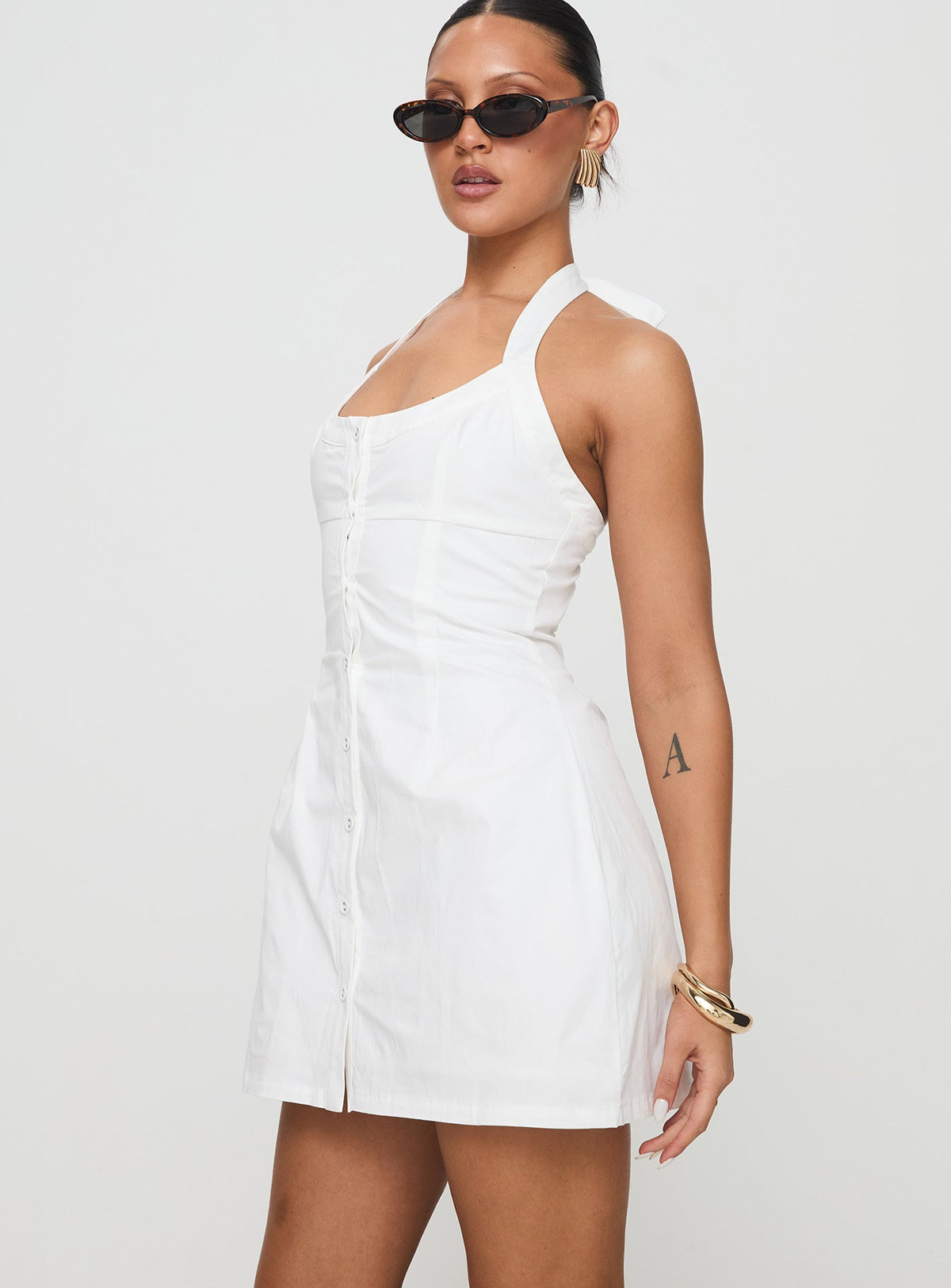 Scoop Neck Sleeveless Button Front Fitted Mini Dress 4