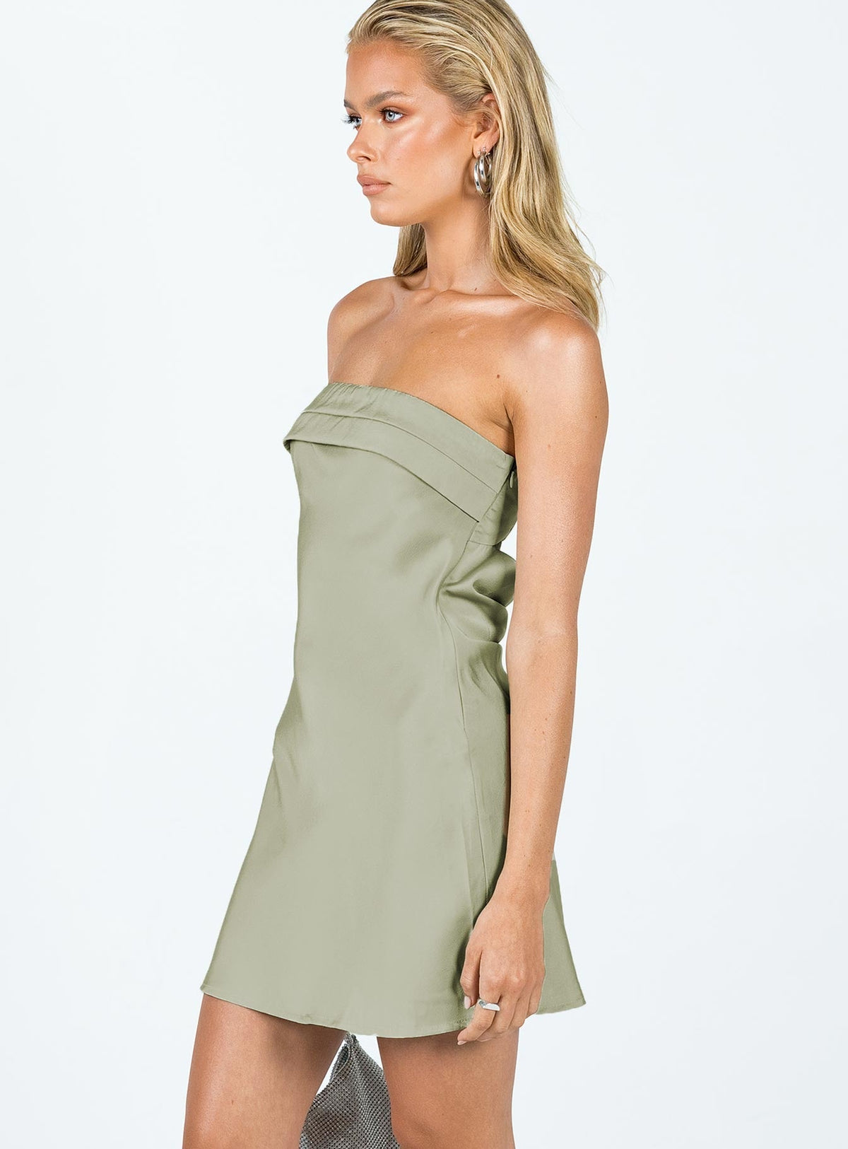 Satin Strapless Fold Over Bust Mini Slip Dress 5