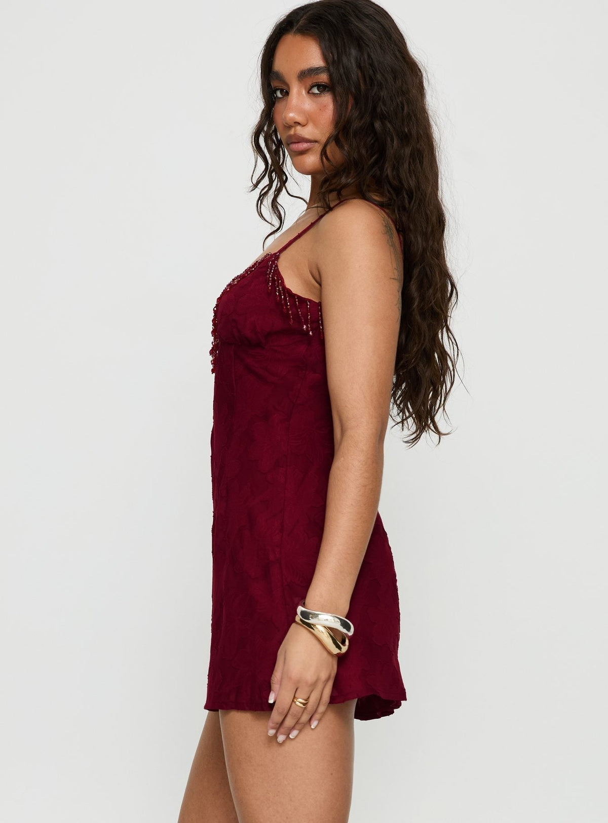 Floral Lace V-Neck Beaded Fringe Trim Cami Mini Dress 3