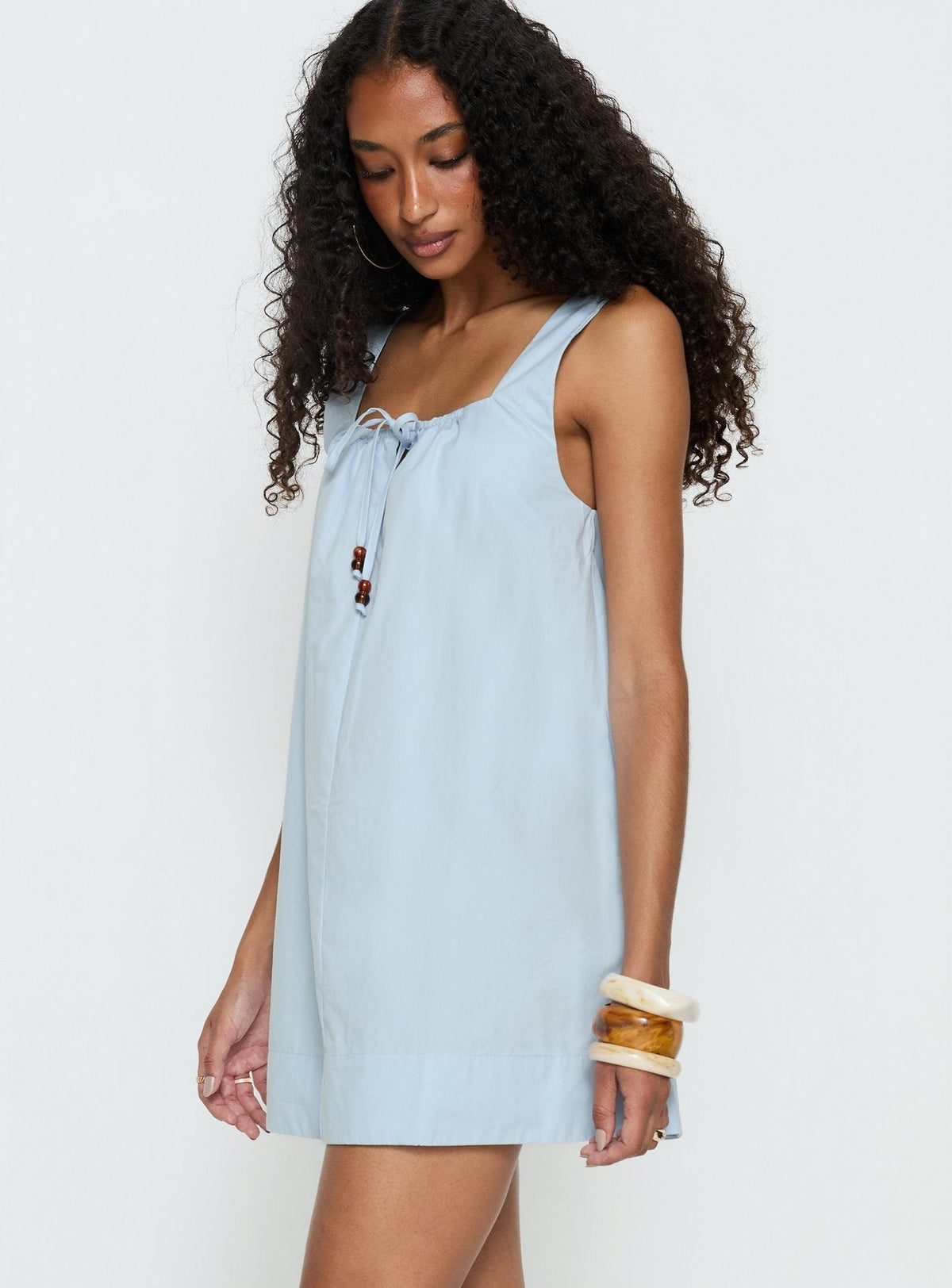 Square Neck Beaded Tie Front Sleeveless Shift Mini Dress 4