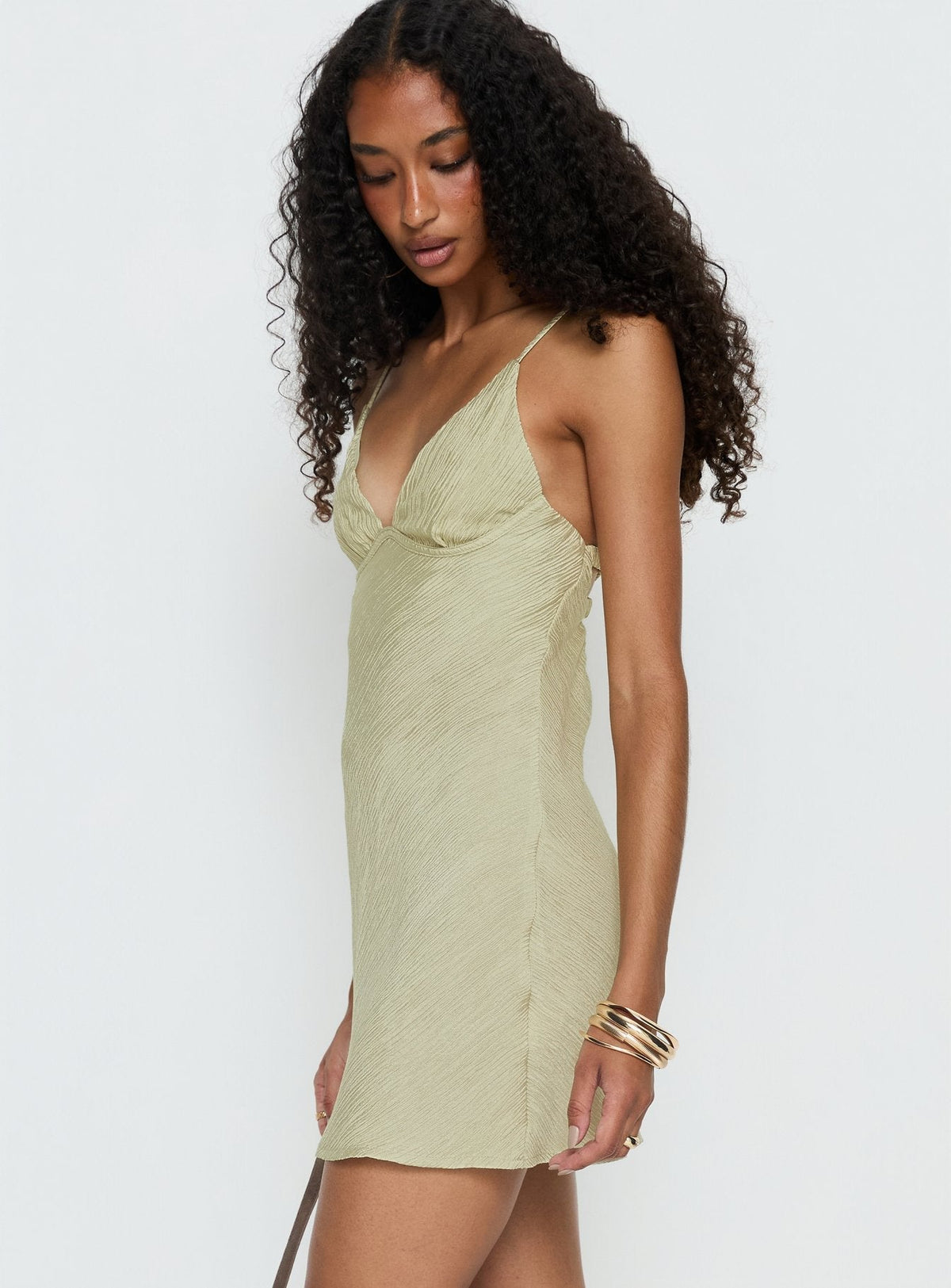 Textured Satin Cowl Neck Strappy Open Back Slip Mini Dress 4