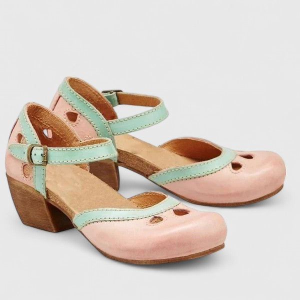 Round Toe Ankle Strap Block Heel Mary Jane Pumps