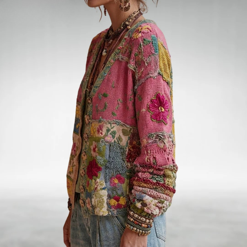 Patchwork Floral Button Front Cardigan