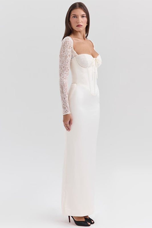 Lengthy Sleeve Bodycon Maxi Lace Dress