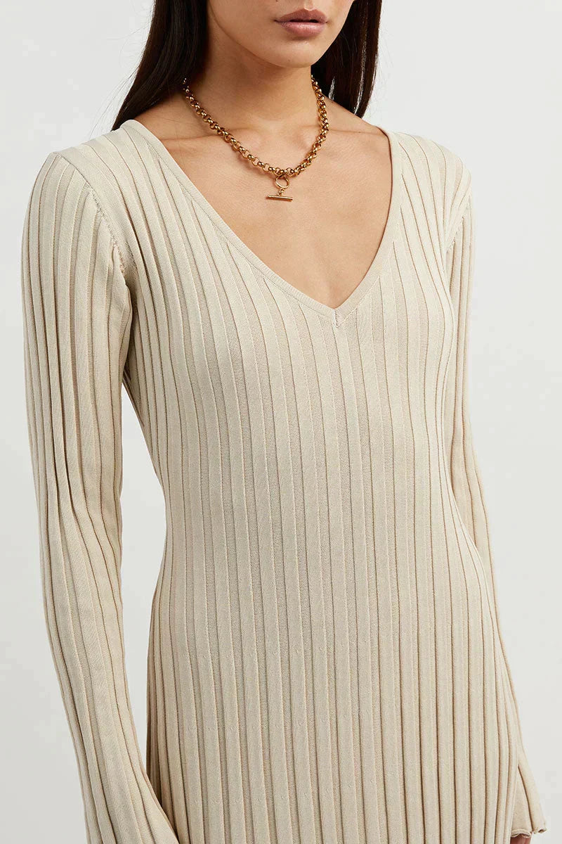 Elevated Luisa Knitted Midi Dress with V Neck and Sleeves Boutique Collection