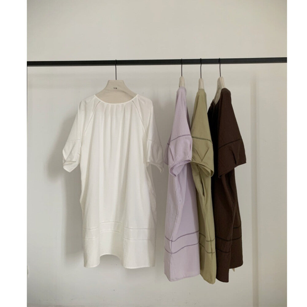 Short Sleeve Drawstring Loose Midi Dress 5