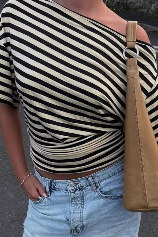 Chic Off Shoulder Vintage Asymmetric Tee T-Shirt