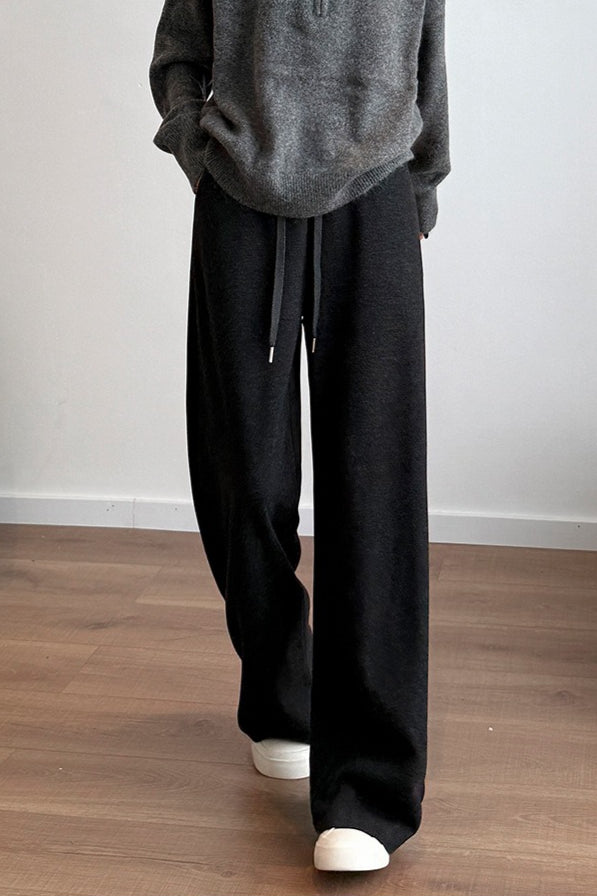 Drawstring Waist Relaxed Straight Leg Knit Pants