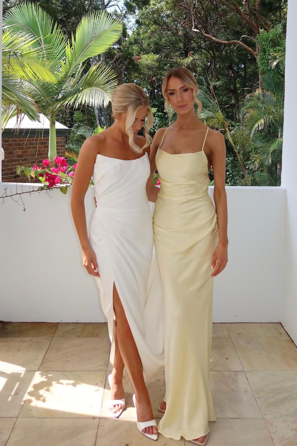 Simple Sheath Strapless Floor Length White Wedding Dress with Split Front