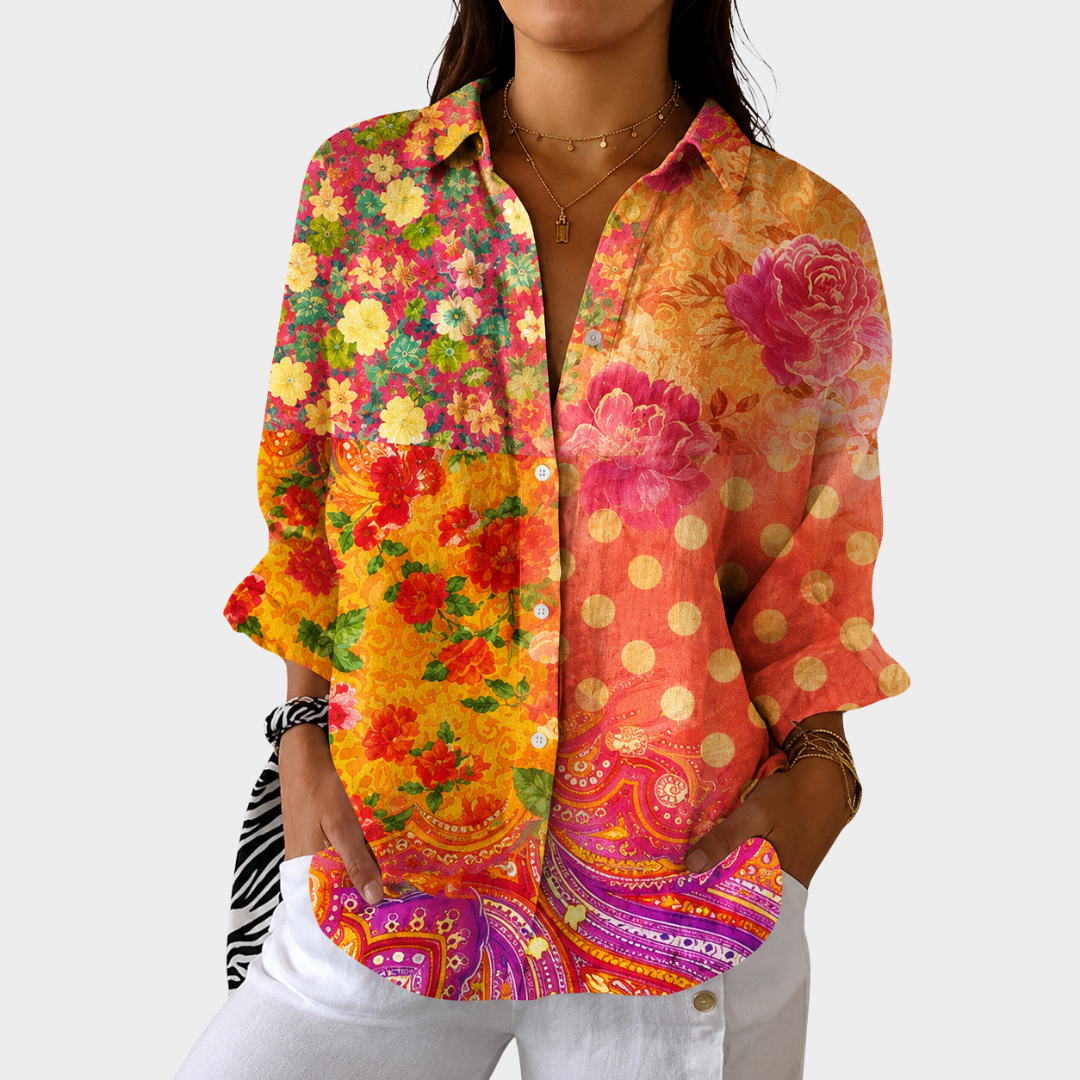 Patchwork Floral Print Long Sleeve Shirt