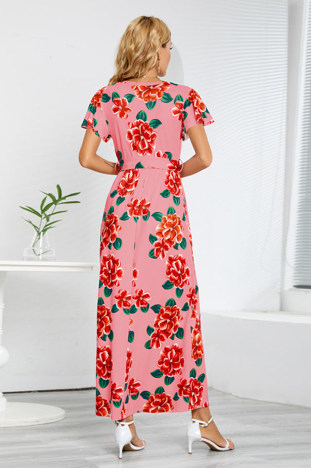 V-Neck Vacation A-line Midi Dress