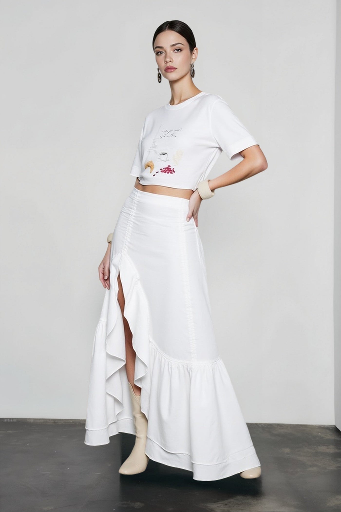 Cotton Asymmetric Slit Maxi Skirt