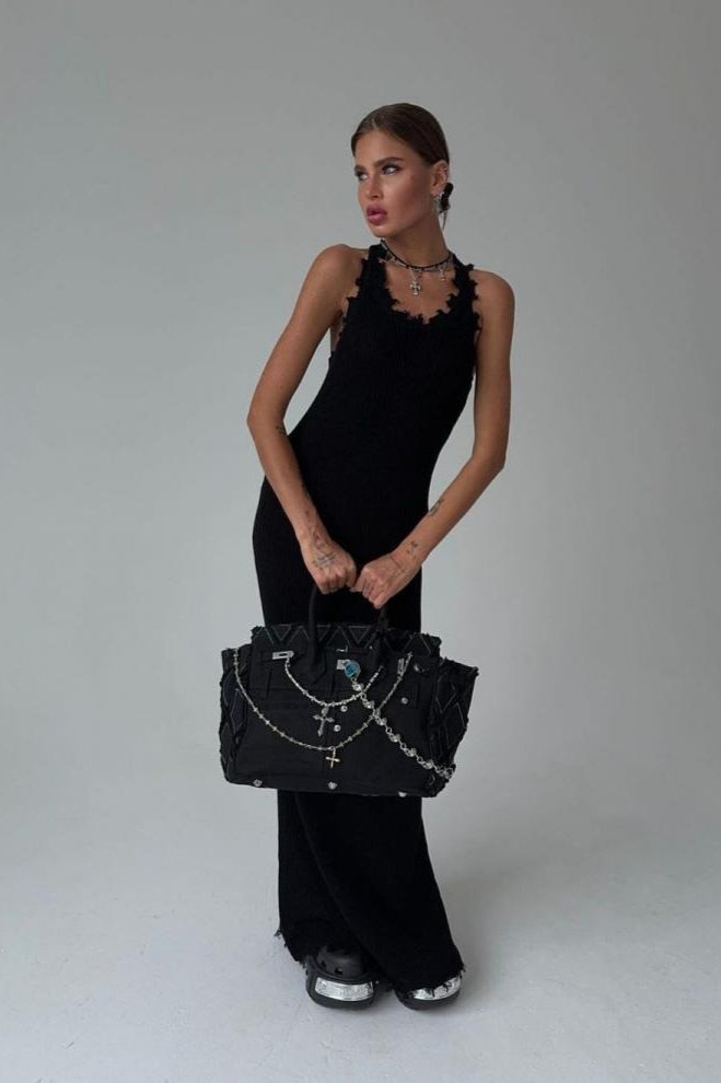 Distressed Shaped Tank Top Knit Bodycon Maxi Sweater Dress