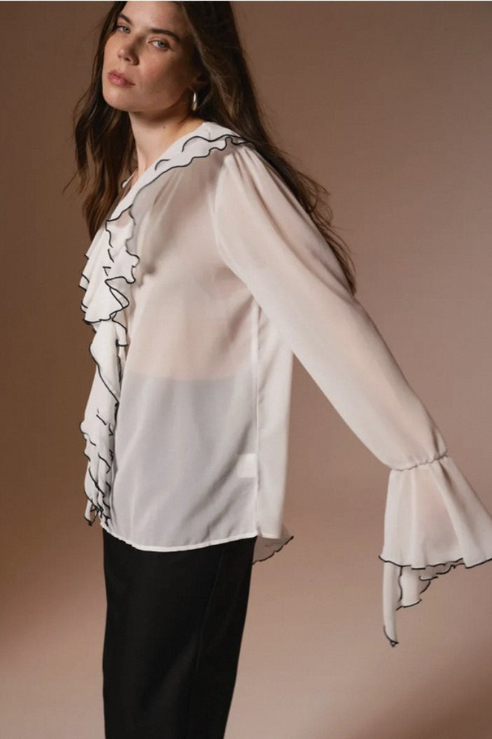 Ruffle Tie Long Sleeve Blouse