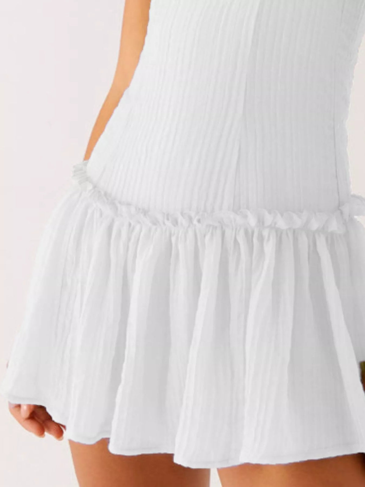 Textured Square Neck Cami Drop Waist Ruffle Hem Mini Dress 18