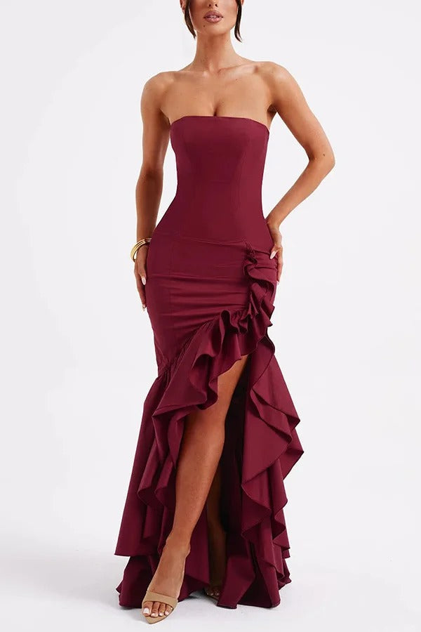 Lindsay Exclusive Off Shoulder Maxi Dress with a Slim Fit and Irregular Hem Elevated Occasion Wear