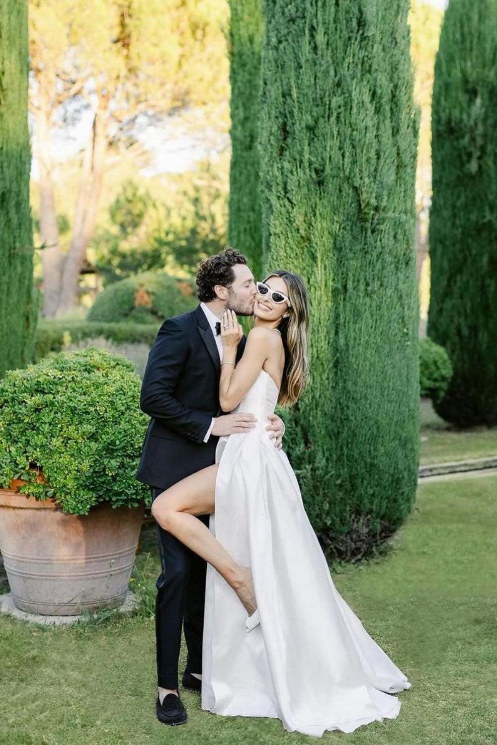 Elegant A Line Strapless White Wedding Dress with Split Front