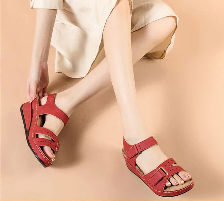 Orthopedic Wedge Velcro Leather Sandals