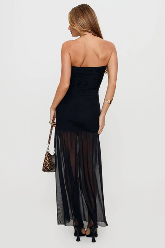 Strapless Sheer High Split Bodycon Maxi Dress - View 5