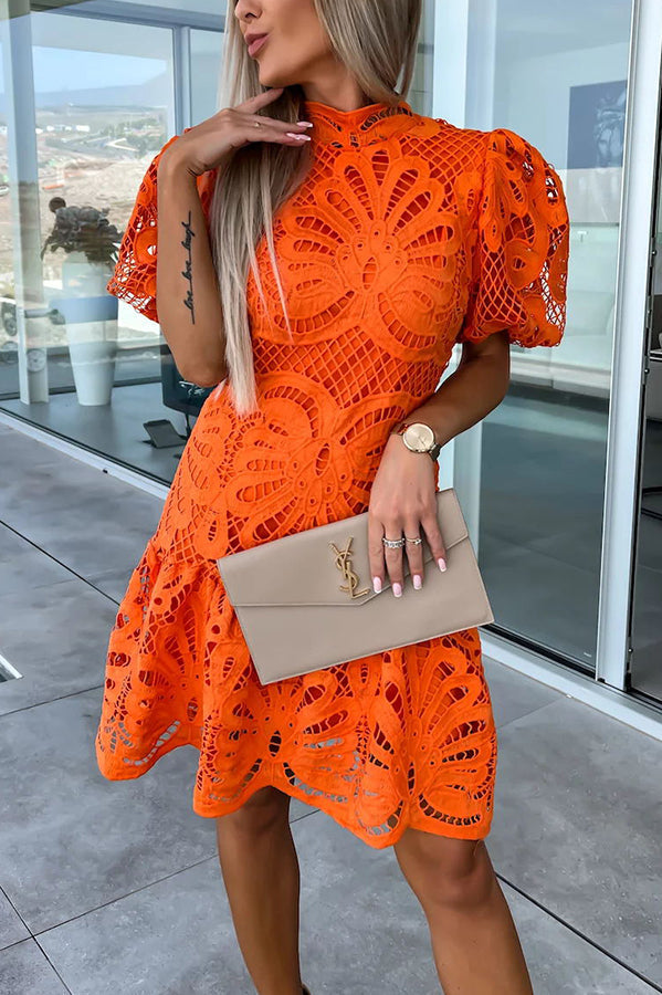 Ever So Sweet Crochet Lace Puff Sleeve Mini Dress - View 2