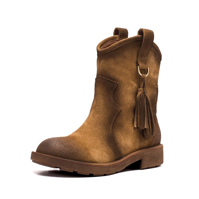 Matte��Leather Western Boots Handmade Cowboy Boots Gradient Colors in Brown/Apricot