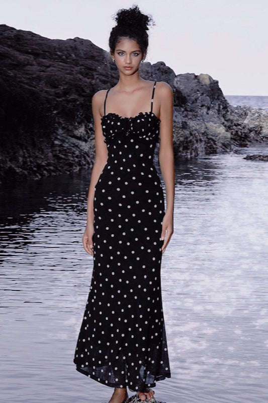 Polka Edition Dot Backless Cami Bodycon Maxi Dress