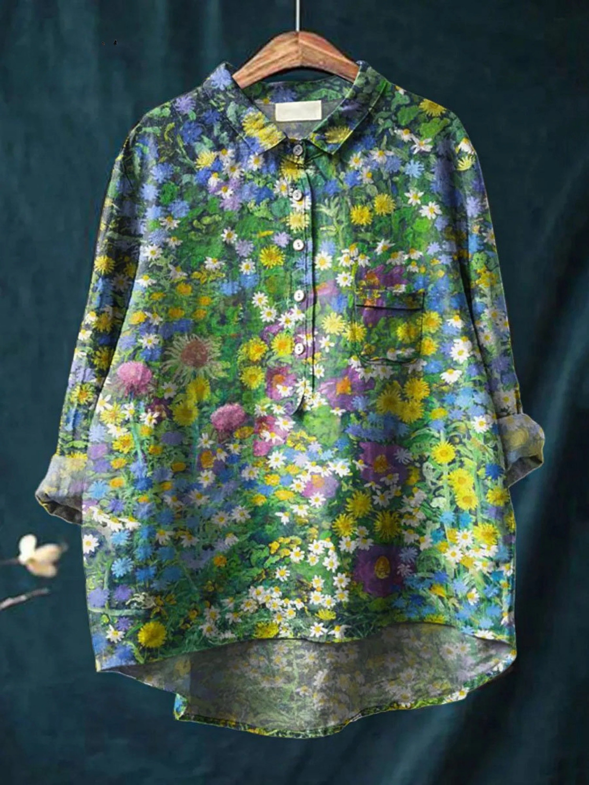 Floral Print Collared Long Sleeve Button Shirt